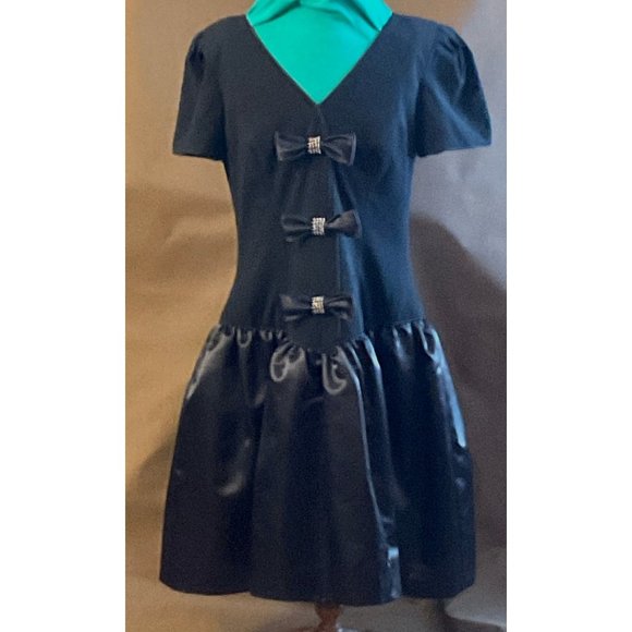 Morton Myles Gorgeous Black Vintage Dress Bows Rhinestones Size 10 Short Sleeve - Picture 3 of 14